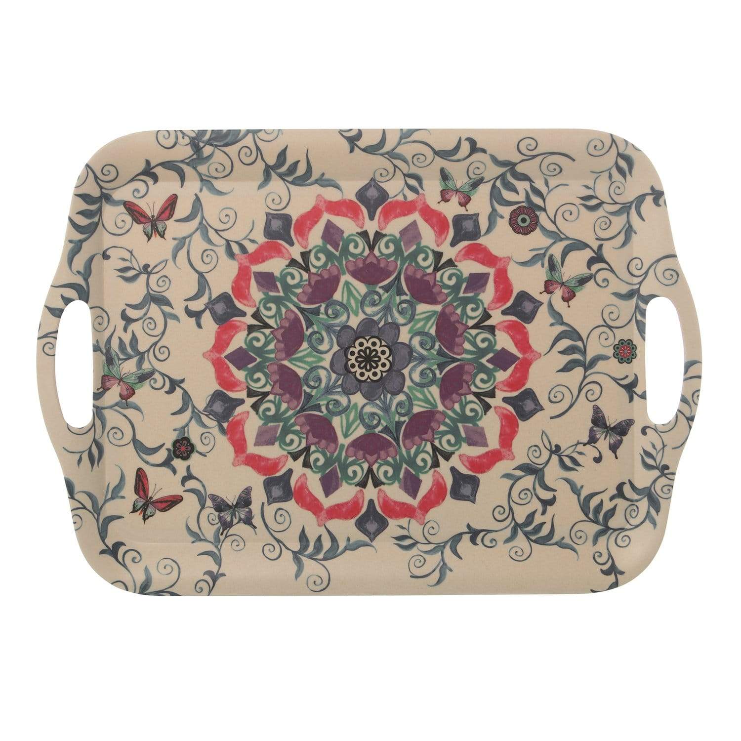 Vassoio in Bambù con decorazione fiori mandala 42x29 cm - Dolci pensieri gift