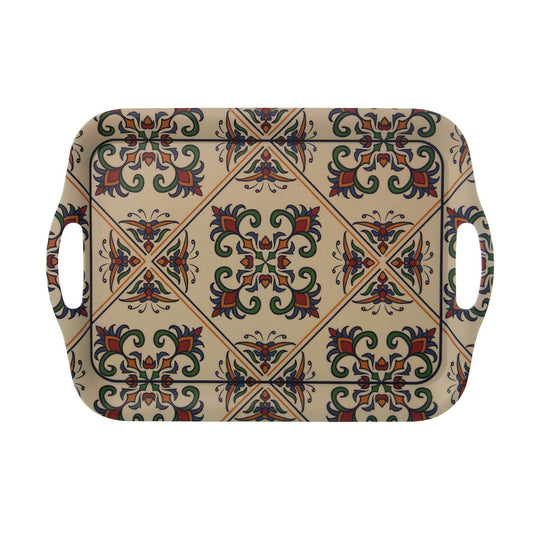 Vassoio in Bambù con decorazione Maioliche 42x29,3x2 Cm. - Dolci pensieri gift