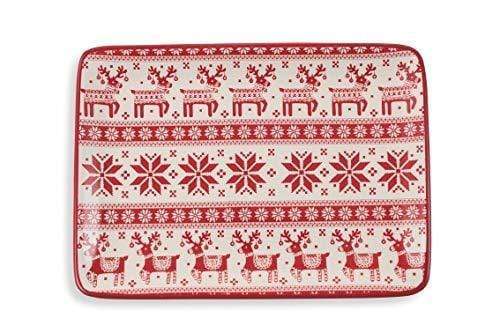 Vassoio natalizio centrotavola scandinavia pattern 31 x 22 cm renne e fiocchi rosso - Dolci pensieri gift