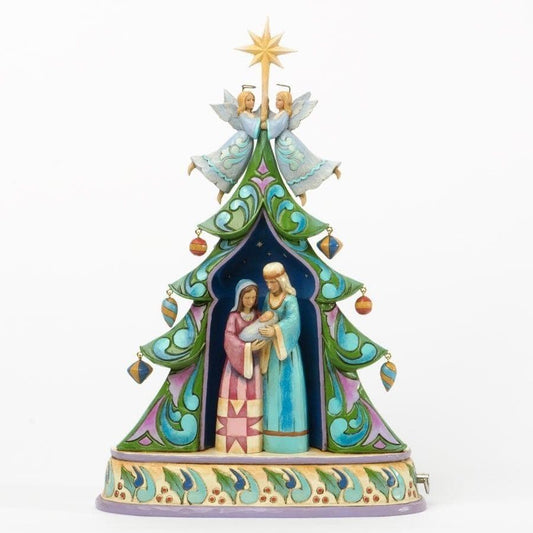 Villaggio Natalizio Carillon albero di natale con natività ed angeli Jim shore 28 cm - Dolci pensieri gift