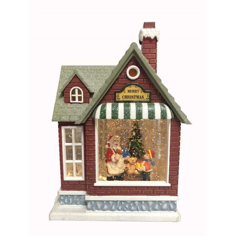 Villaggio Natalizio Carillon casa di babbo natale negozio di giocattoli con musica e neve 8 melodie - Dolci pensieri gift