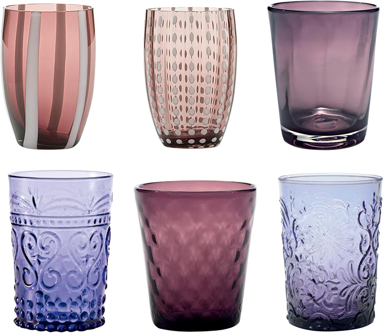 ZAFFERANO Bicchiere acqua in vetro Melting Pot Sea, set di 6 tonalita rosa - Dolci pensieri gift