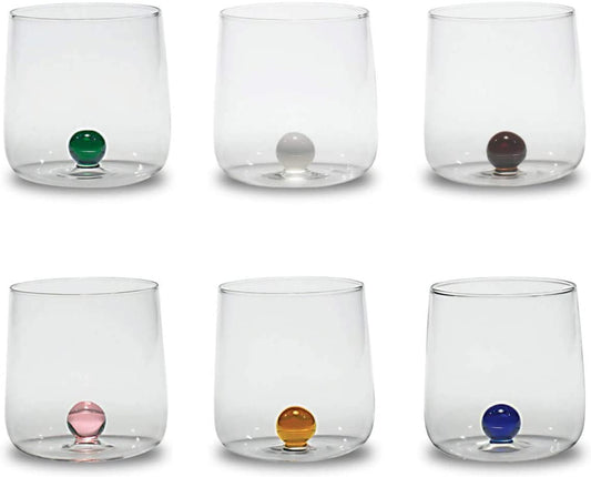 Zafferano Bilia Tumbler Set 6 Bicchieri Acqua Trasparenti con Pallina 6 Colori Vari - Dolci pensieri gift