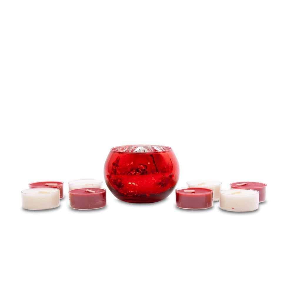 Bicchiere porta candele rosso con 8 candele - Dolci pensieri gift