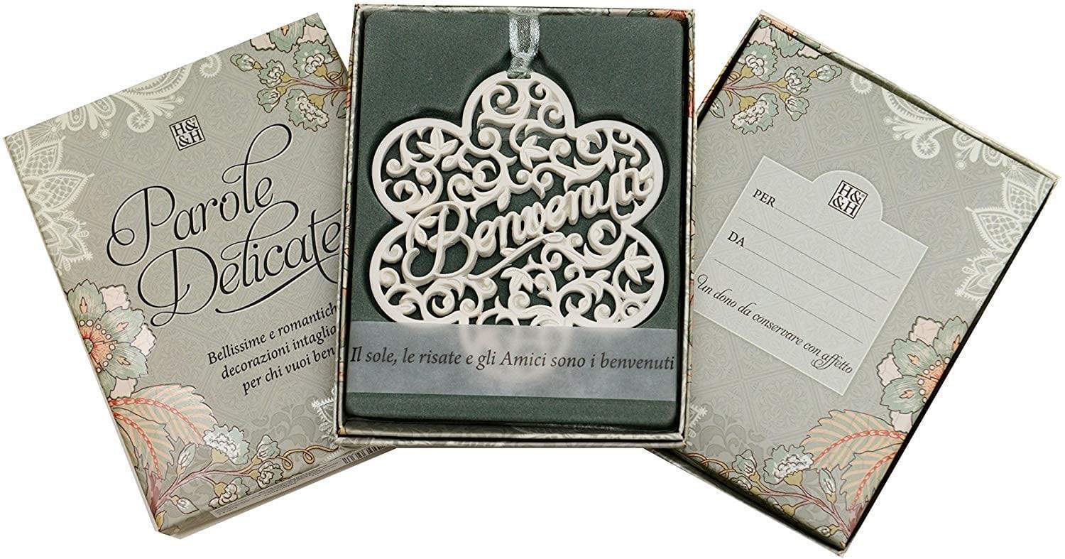 Targhetta parole delicate BENVENUTI shabby chic traforato - Dolci pensieri  gift