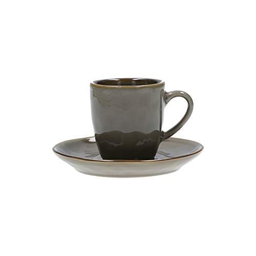 Servizio 6 tazze da caffè set tazzine con piattino color grigio tortora in ceramica - Dolci pensieri gift