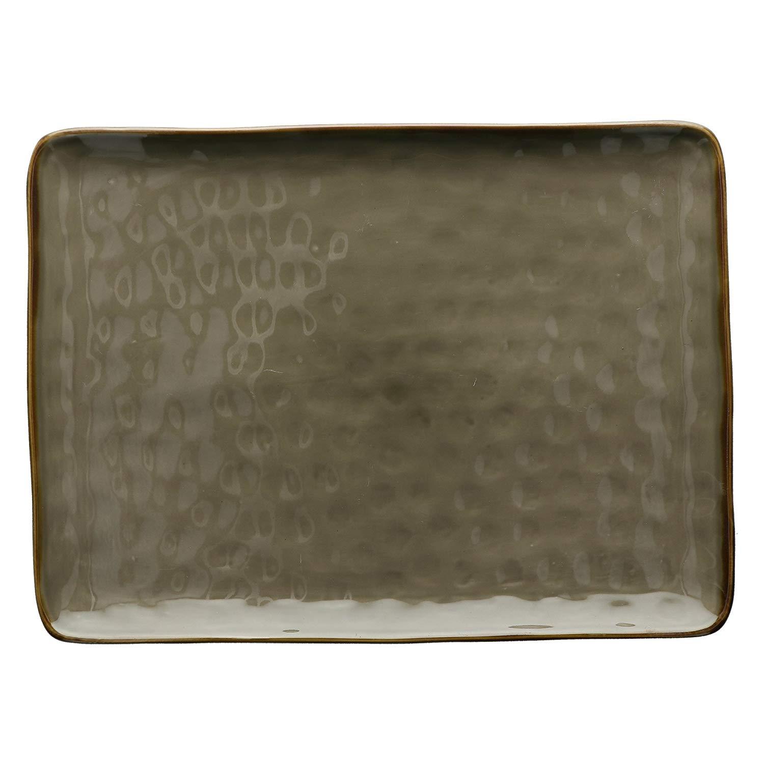 Piatto rettangolare vassoio in ceramica 36 x 26,5 cm colore grigio tortora shabby chic - Dolci pensieri gift