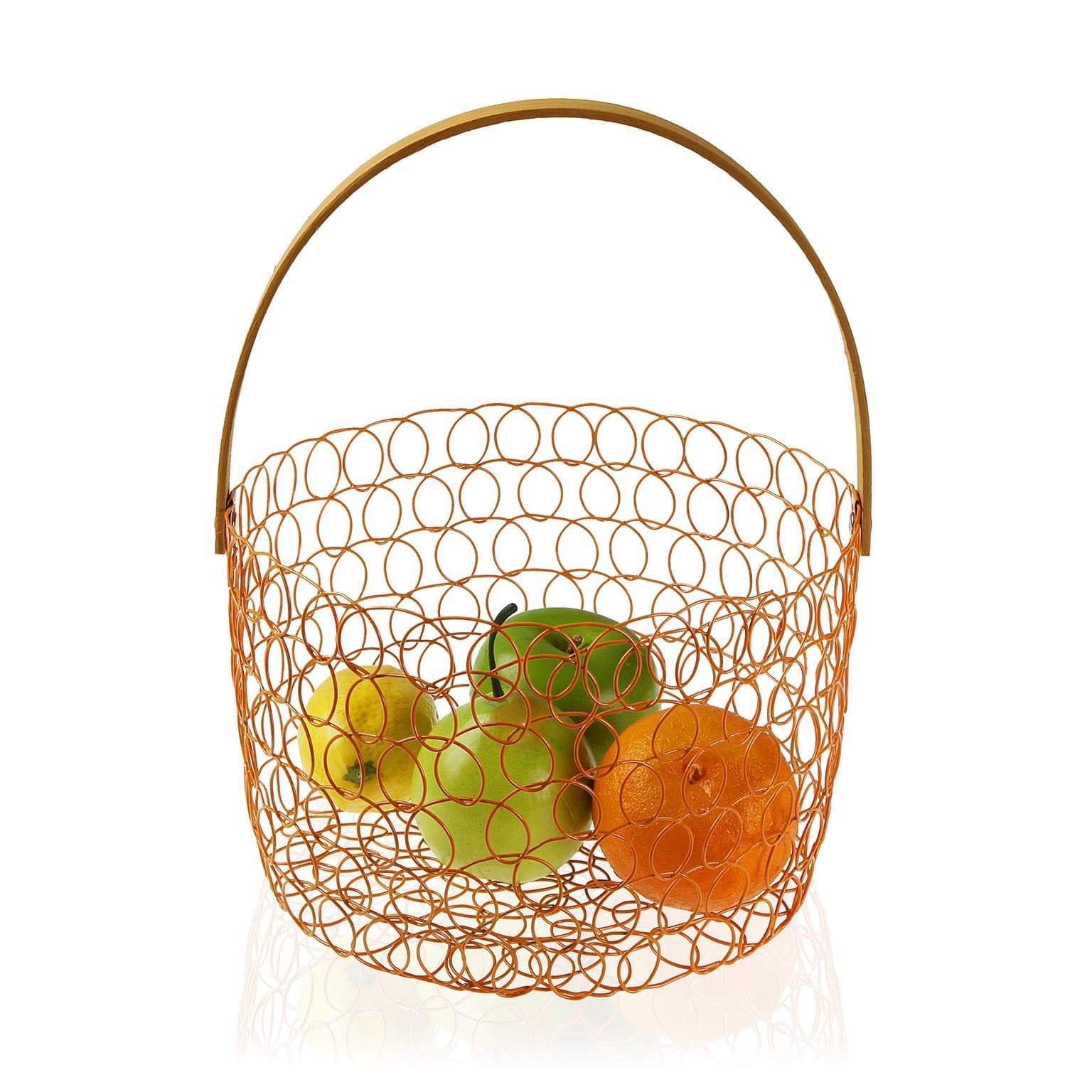 Portafrutta in metallo arancione con manico in bambu 24 x 15 cm arancio - Dolci pensieri gift