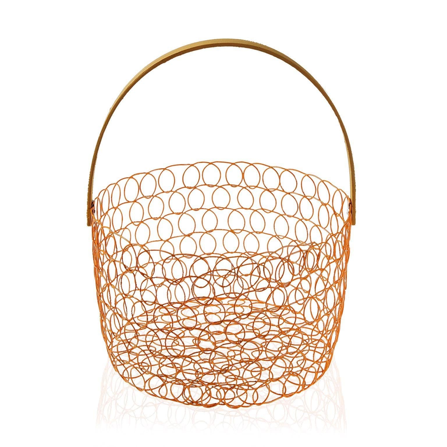 Portafrutta in metallo arancione con manico in bambu 24 x 15 cm arancio - Dolci pensieri gift