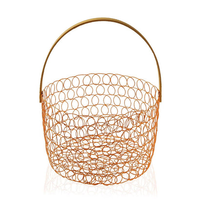Portafrutta in metallo arancione con manico in bambu 24 x 15 cm arancio - Dolci pensieri gift